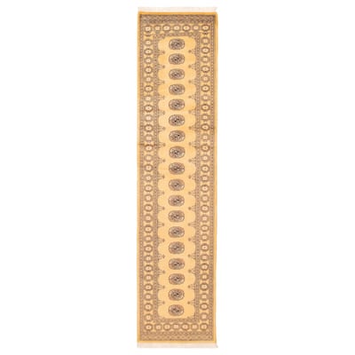 ECARPETGALLERY Hand-knotted Peshawar Bokhara Gold Wool Rug - 2'7 x 10'5