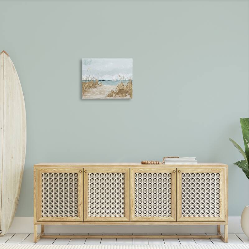 Stupell Sandy Beach Walkway Distant Sailboats Floating Sea Canvas Wall Art, Design by Julie Derice