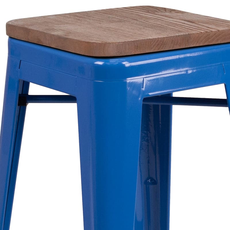 24" High Backless Metal Counter Height Stool with Square Wood Seat