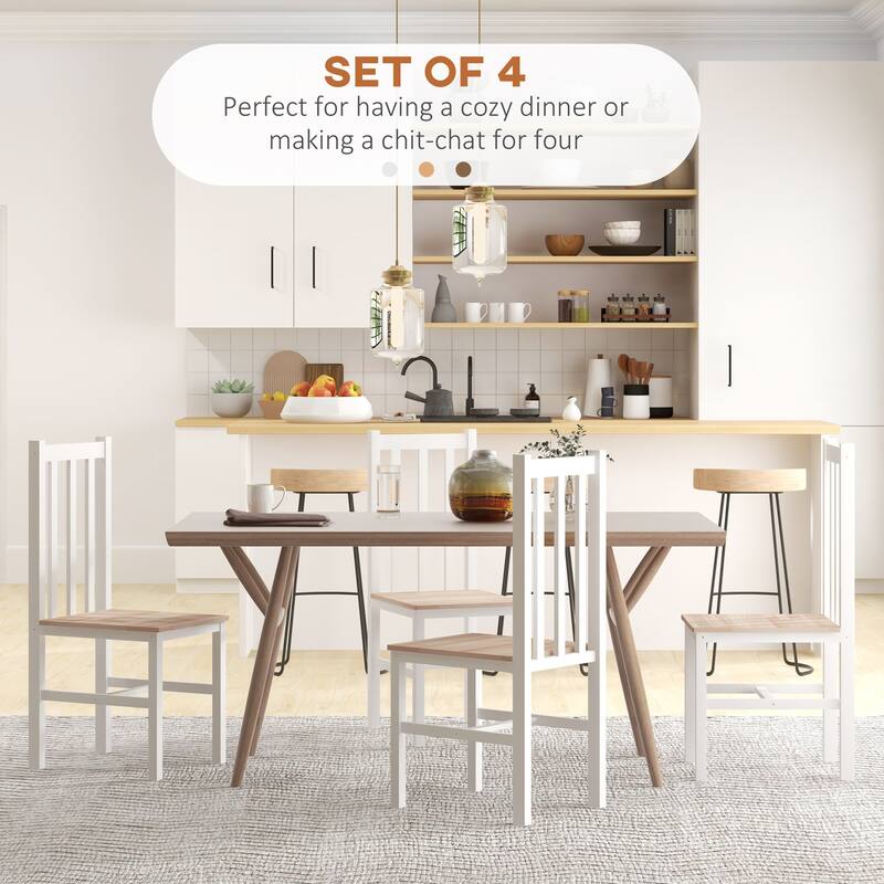 HOMCOM Dining Chairs, Set of 4 Farmhouse Kitchen & Dining Room Chairs with Slat Back, Pine Wood Seating for Living Room