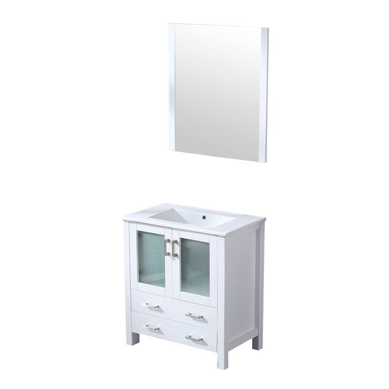 Volez Bath Vanity, White Ceramic Top and Mirror