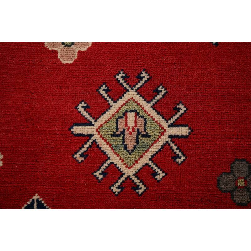 Red Kazak Area Rug Hand-Knotted Geometric Wool Carpet - 9'0" x 12'4"