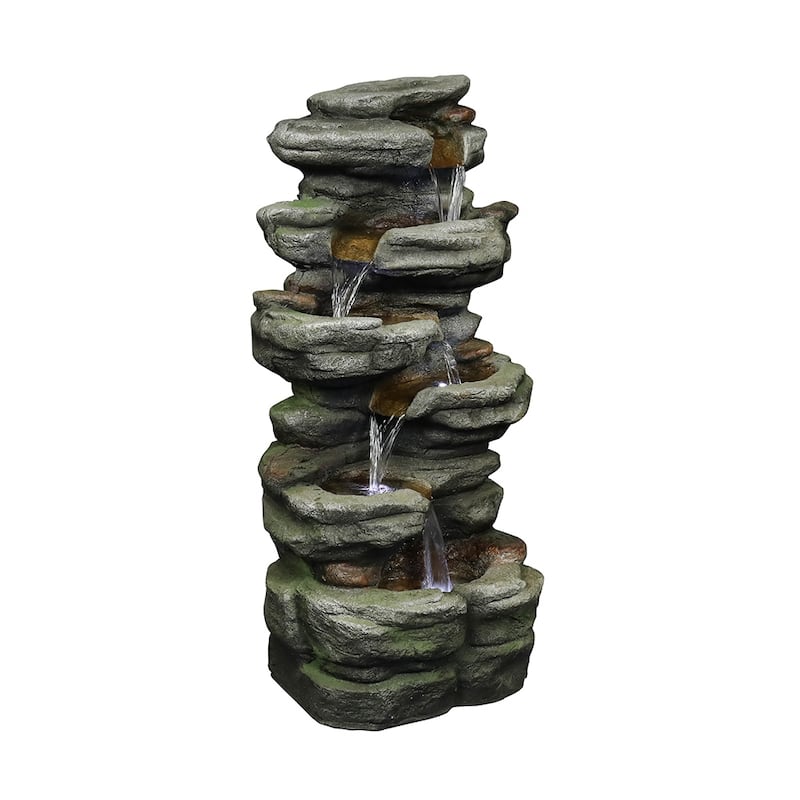 30.7-Inch Outdoor Water Fountain Rock Waterfall Feature w/Led Lights