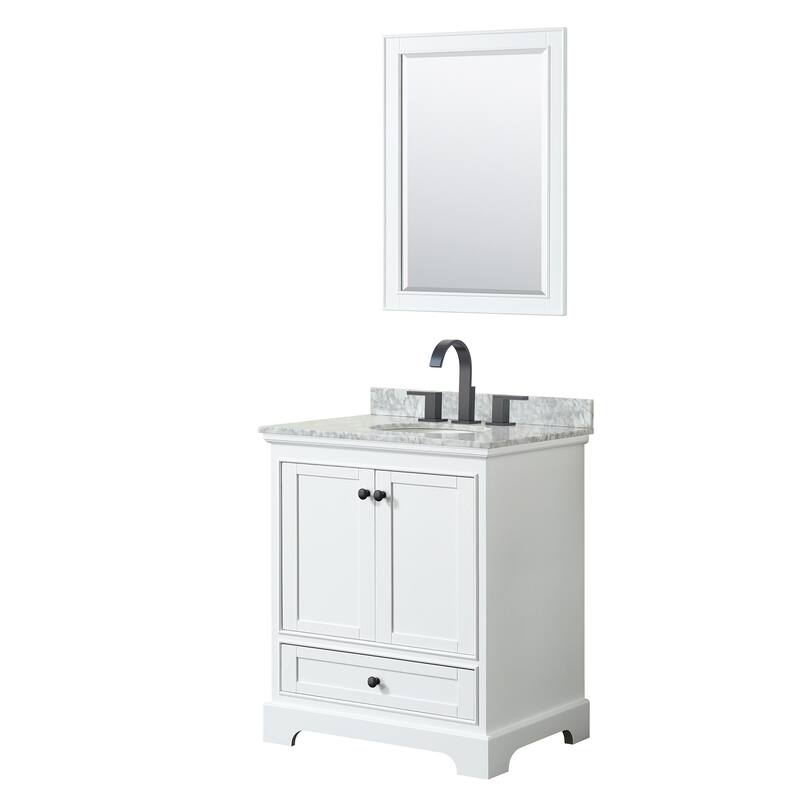 Wyndham Collection Deborah 30" Free Standing Single Vanity Set with - White / White Carrara Marble Top / Matte Black - Painted