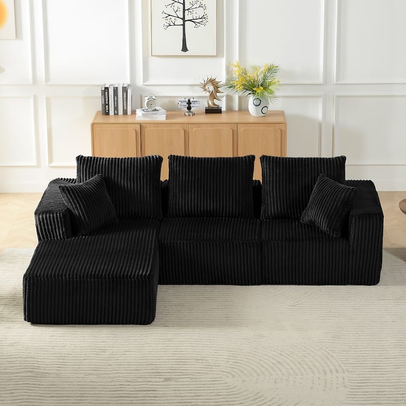 103.5" Corduroy Modular Upholstered Compressed Sectional Sofa with Deep Seat