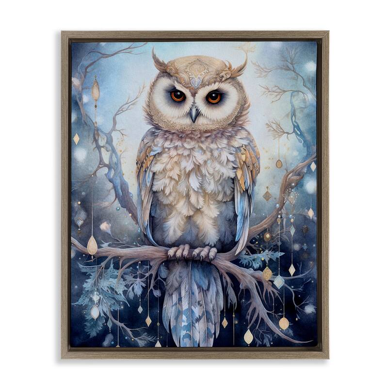 Stupell Owl on Twinkling Branch Framed Floater Canvas Wall Art Design by The Dutch Lady - 17 x 21 - Brown