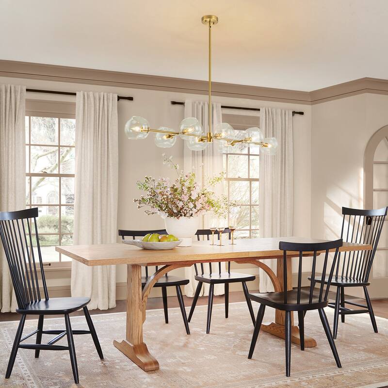 8-Light Modern Sputnik Branch Linear Pendant Metal/ Glass Globe Bubble Chandelier for Dining/ Living Room