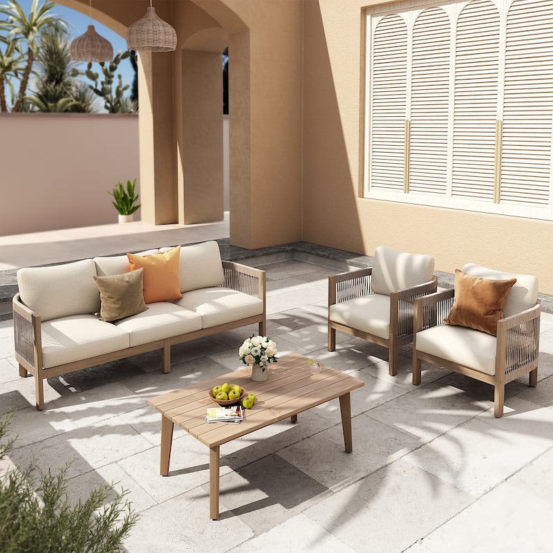 Outdoor Wooden Conversation Set with Cushions