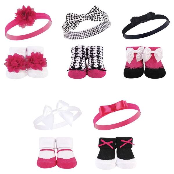 slide 1 of 1, Hudson Baby Girl Headband and Socks Giftset, Dk.Pink Black, One Size - Dark Pink Black 10-Pack Dark Pink Black 10-Pack - One Size