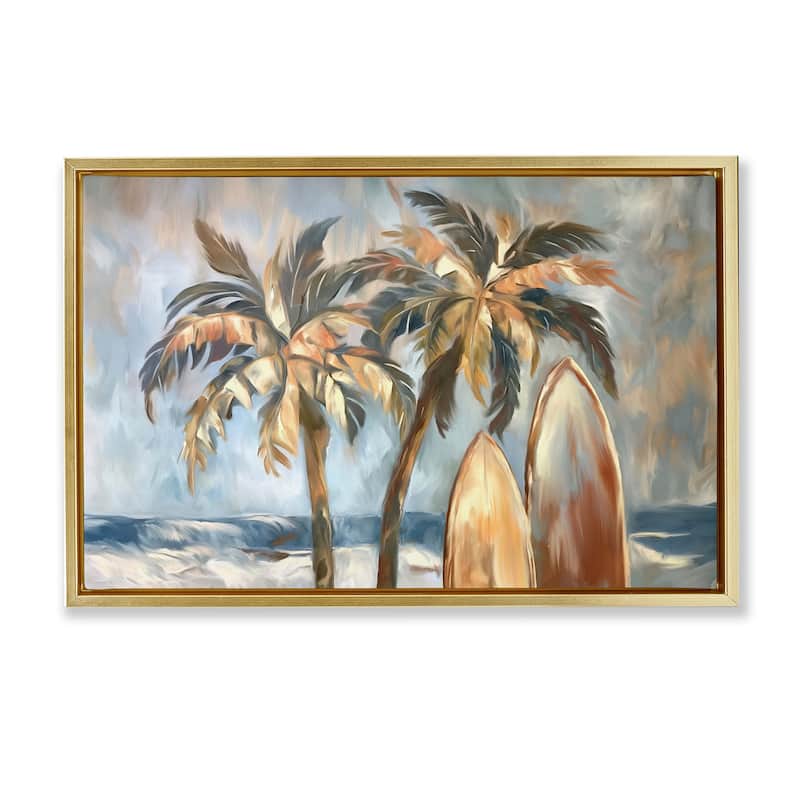 Stupell Warm Tropical Surfboards Framed Floater Canvas Wall Art Design By Ramona Murdock - 31 x 21 - Gold