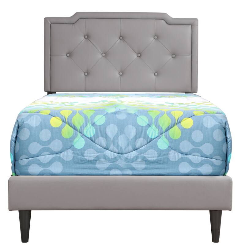 Modern Light Gray Tufted Twin Bed with Adjustable Headboard