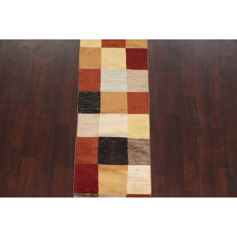 Checkered Gabbeh Kashkoli Oriental Runner Rug Hand-knotted Wool Carpet - 2'2" x 6'0"