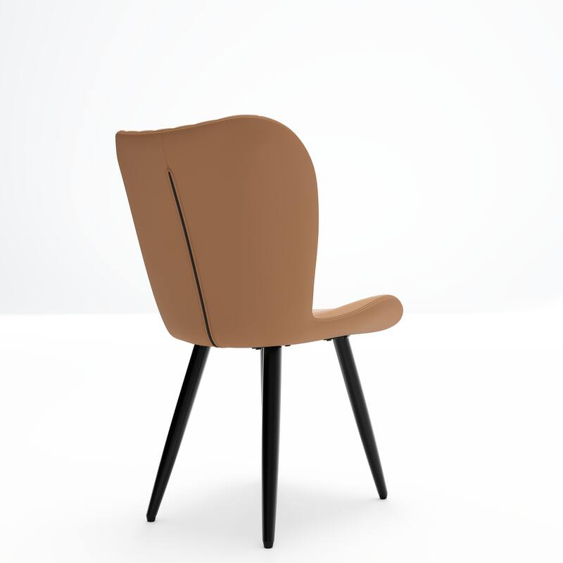 Set of 2 Modern PU Leather Dining Chairs with Thick Cushions & Metal Legs, Armless Faux Leather Side Chairs for Kitchen