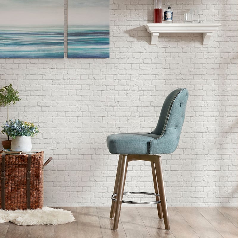 Madison Park Heyes Counter Stool with 360 degree Swivel Seat - Blue