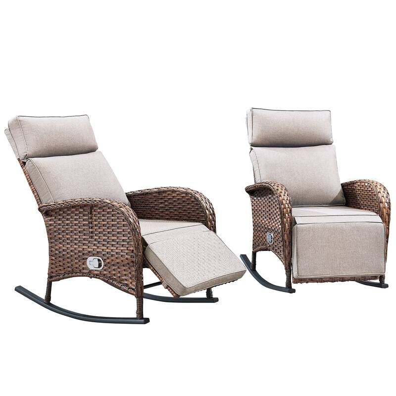 Pocassy Patio Rocker Chaise Lounge Chairs with Adjustable Backrest Set.