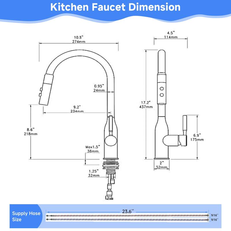 CB HOME Gold/Black/Sliver Kitchen Faucet, 17'' Kitchen Sink Faucet, Faucet for Kitchen Sink with Pull Down Sprayer, Two Function