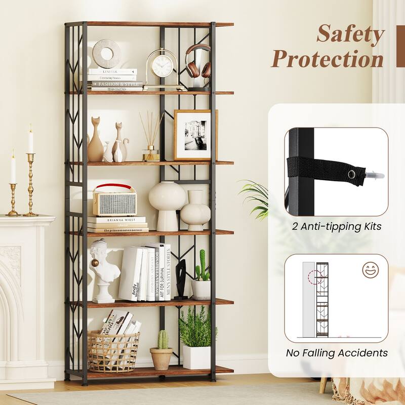 Gymax 6-Tier Bookshelf w/Heavy-duty Metal Frame2 Anti-tipping Kits for
