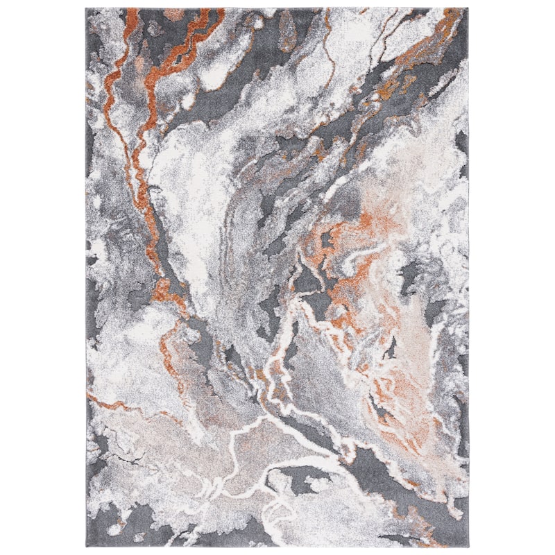 SAFAVIEH Cyrus Shag Kerasoula Abstract 1-inch Thick Rug - 6'7" Square - Dark Grey/Orange - Square