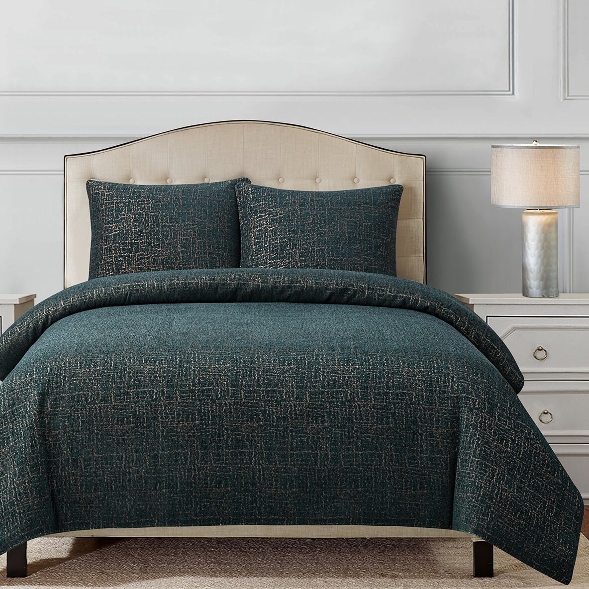 HiEnd Accents Hayworth Deep Teal & Gold Comforter Set, 3PC - Bed