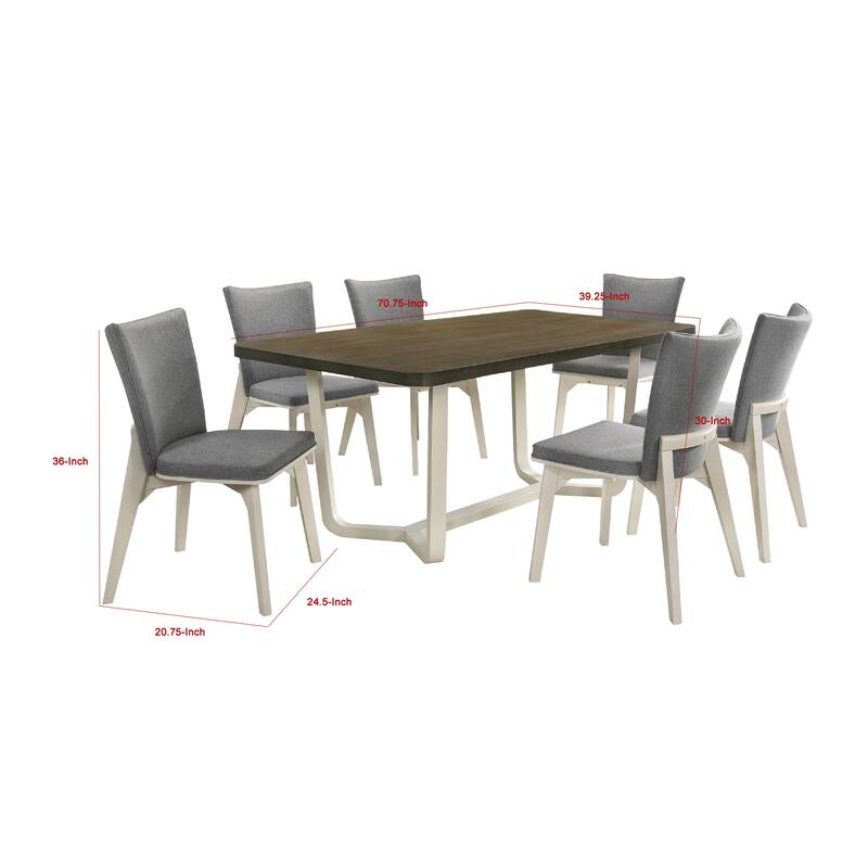 Loxy 7pc Dining Table Set, Dark Brown Wood Top, White, 6 Side Chairs