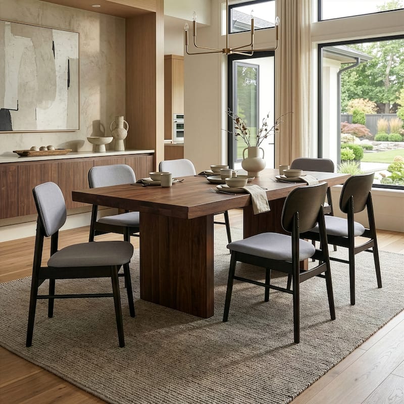 Set of 2 Babette Gray Fabric Dining Chair with Black Wood Legs