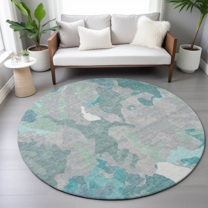 Machine Washable Indoor/Outdoor Modern Brushstrokes Chantille Rug