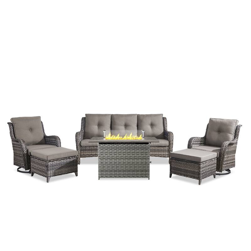 Fire Pit Table with Glider Chairs Sofa Chairs Grey-Grey - Grey