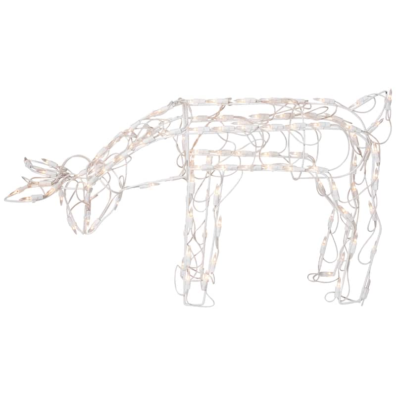 Lighted Feeding Reindeer Outdoor Christmas Decoration - 25" - Clear Lights - White