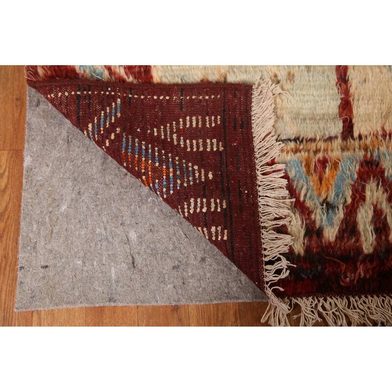Hand Knotted Oriental 100% Wool Carpet Modern Tribal Red Moroccan Area Rug - 9' 9'' X 7' 0''