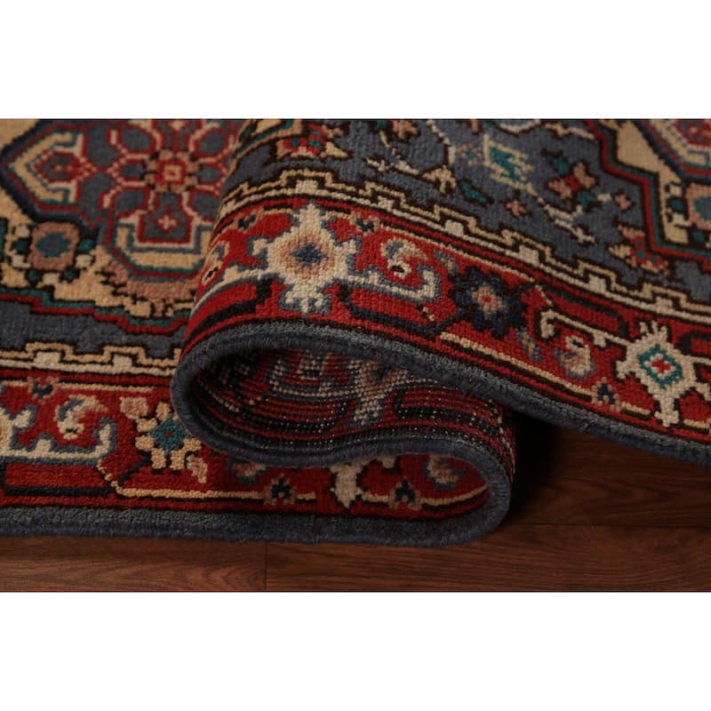 Blue Geometric Heriz Serapi Runner Rug Hand-Knotted Wool Carpet - 2'7"x 7'10"