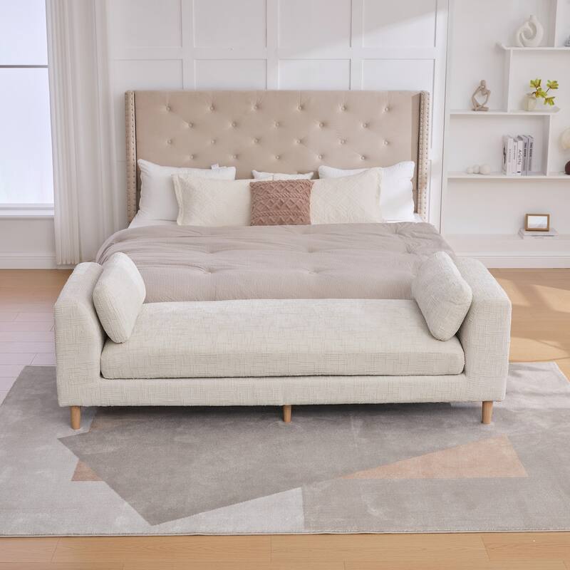 Modern Upholstered End of Bed Bench with Armrests