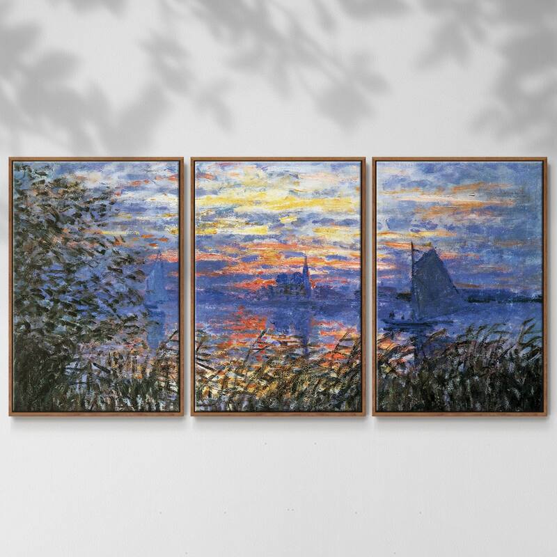Sunset on the Seine by Monet - Multi Piece Framed Canvas - 26 x 40 - Walnut