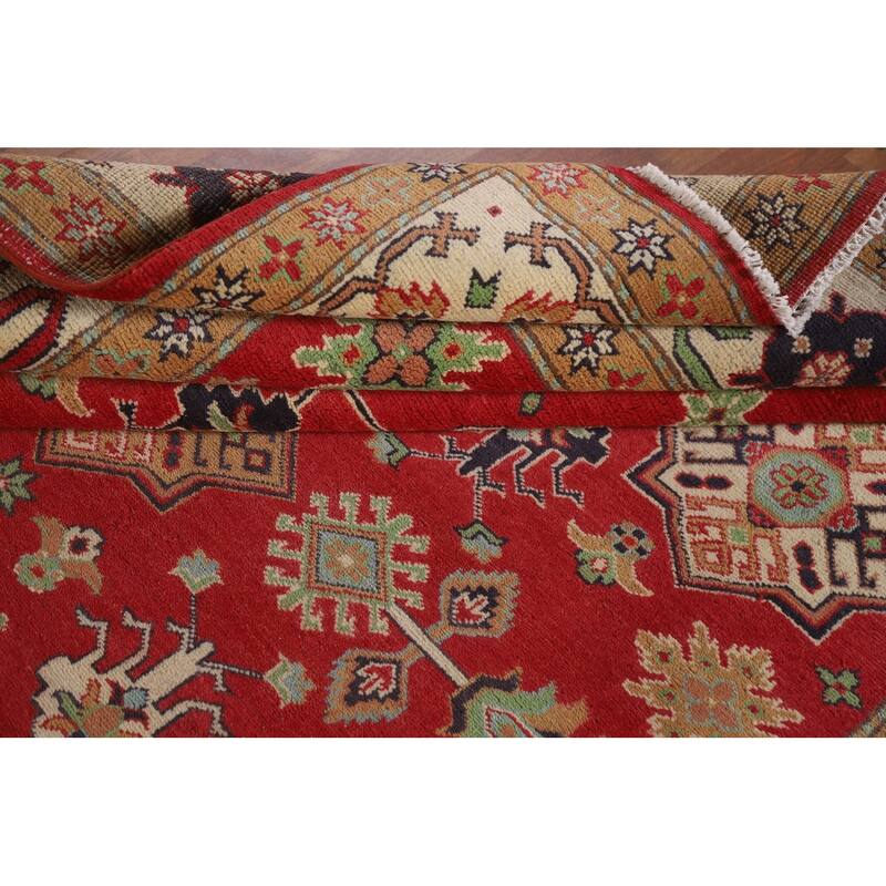 Hand Knotted Oriental 100% Wool Carpet Traditional All-Over Red Kazak Area Rug - 9' 6'' X 6' 8''