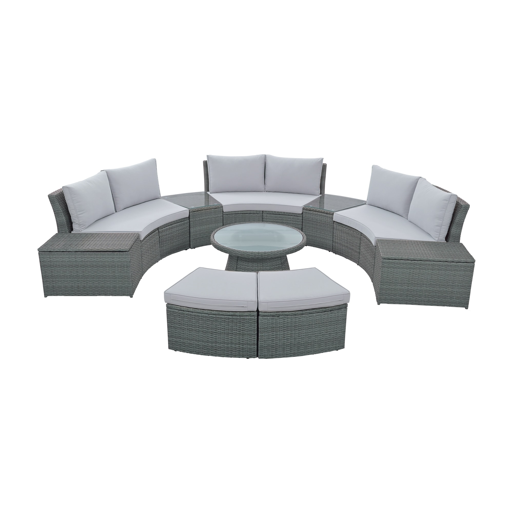 Rattan half moon sofa set grey best sale