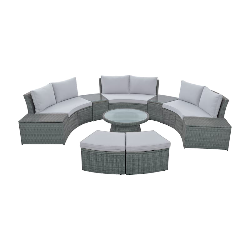 TOPMAX 10-Piece Outdoor Sectional Half Round Patio Rattan Sofa Set