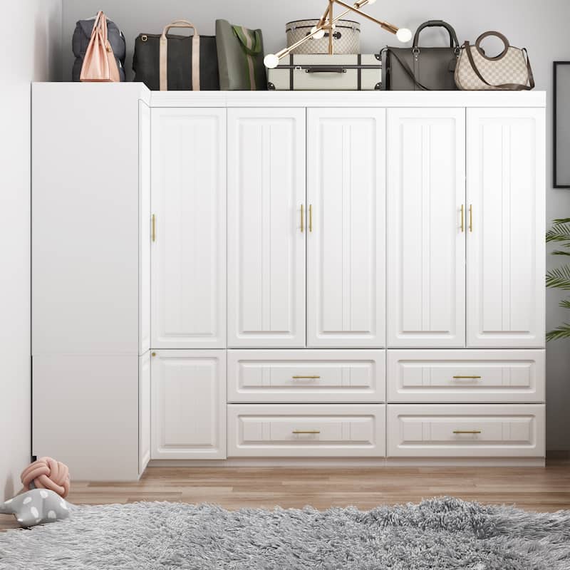 93.9"H/74.2"H Armoires Wardrobe Closet Cabinet Hanging Drawers Storage - 74.2"x98.4"