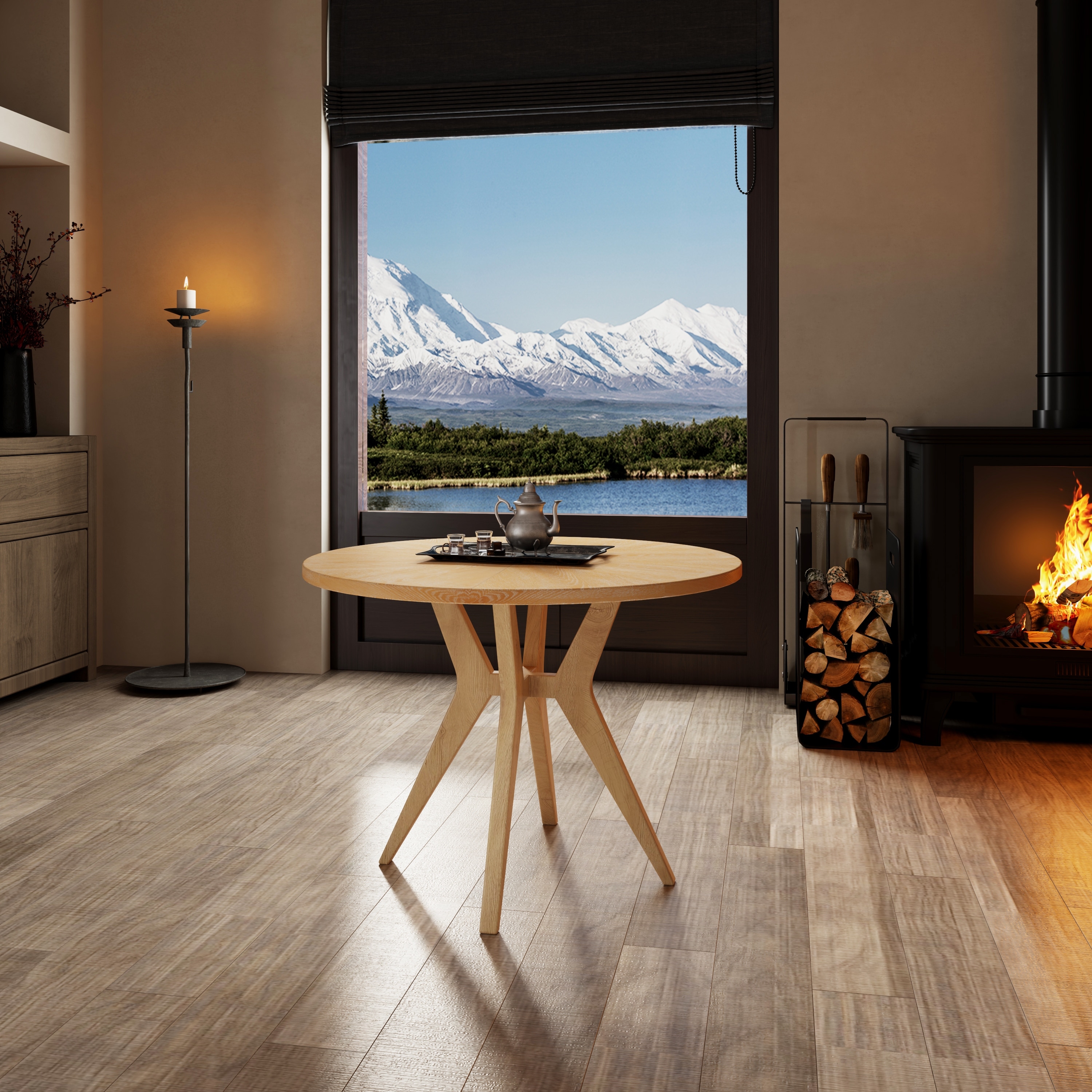 Mid-Century Modern 39.4" Round Dining Table with Intersecting Wooden Legs