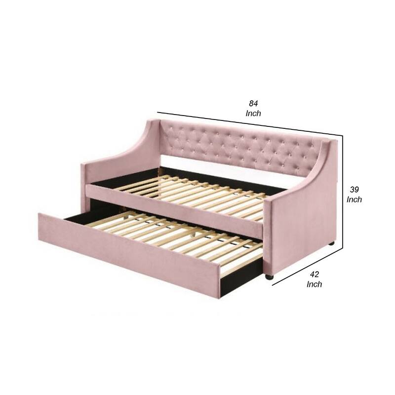 Twin Daybed with Sloped Track Arms and Trundle, Pink