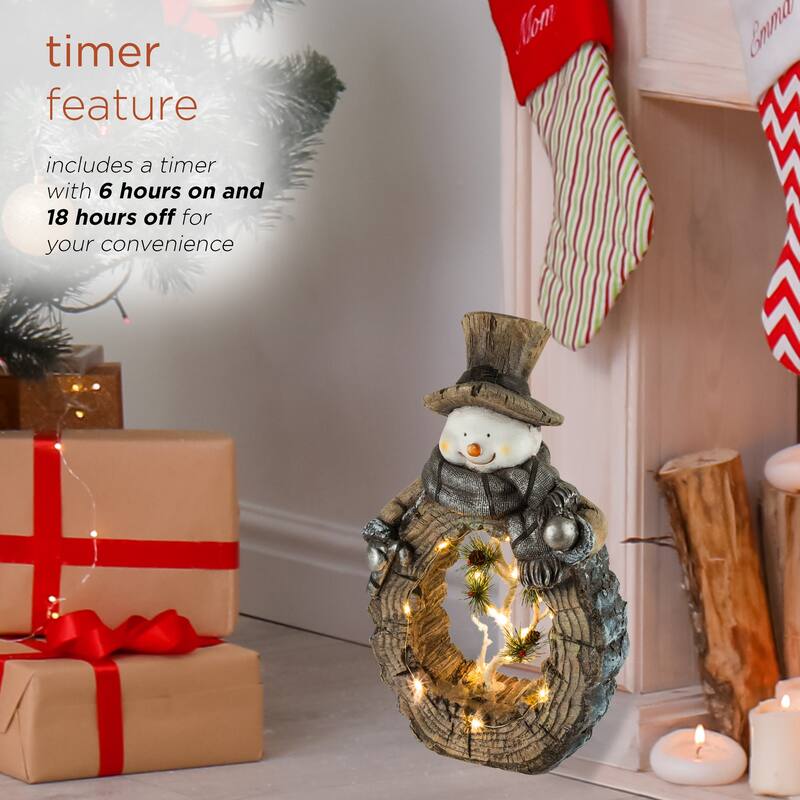 Alpine Corporation 21"H Indoor/Outdoor Christmas Statue with Carved Wood Look and LED Lights