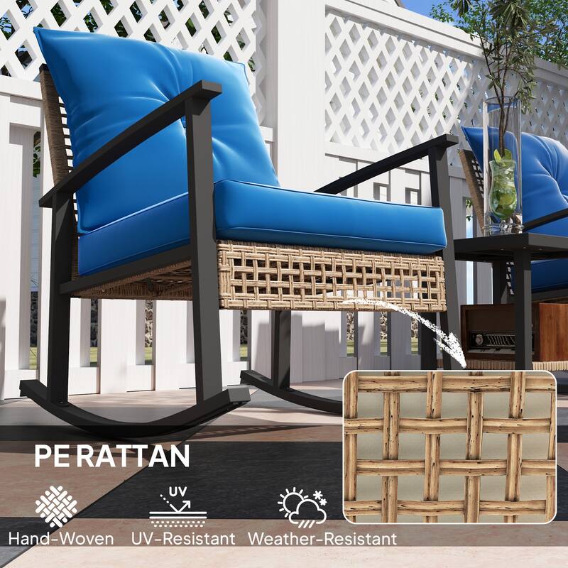 3-Piece Patio Furniture Set Includes 2 Rocking Chairs and Side Table with Water-Resistant Cushions - 26" W x 34.75" D x 34.25" H