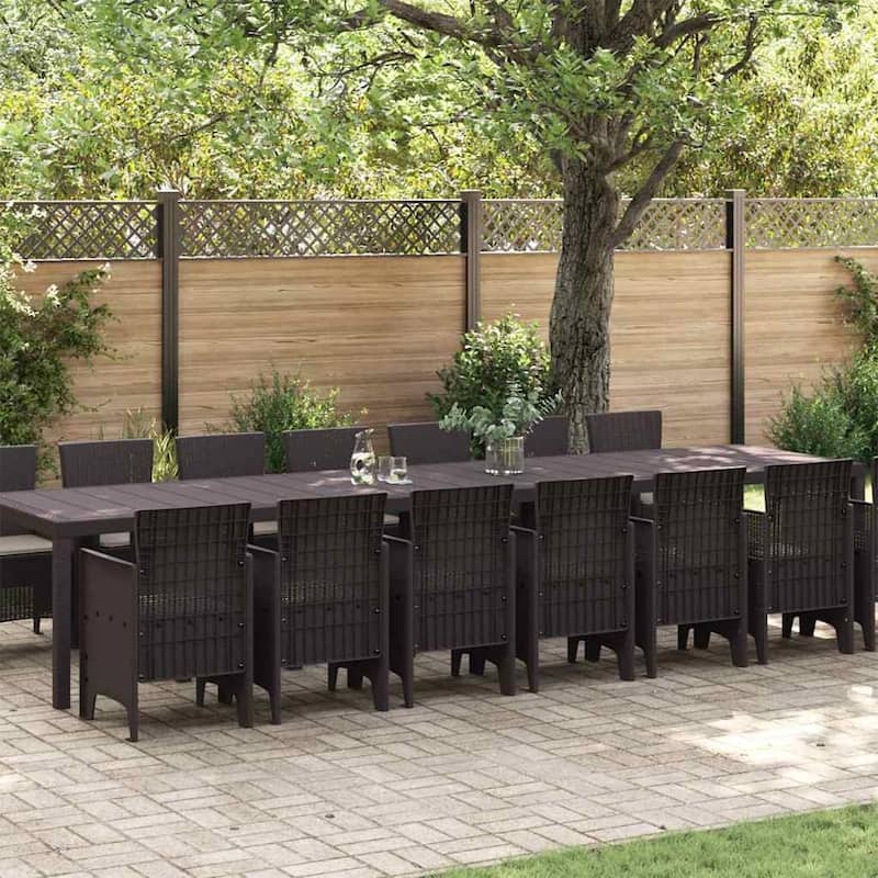 vidaXL Garden Dining Set 15/17 pcs Anthracite/Brown Polt rattan - 400 x 100 x 73 cm - Brown/ Taupe/ 14 seater