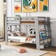 preview thumbnail 1 of 6, Grey Twin Over Twin Bunk Bed with Ladder, Storage Shelves, Pine Frame