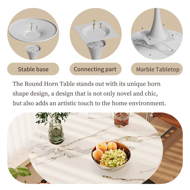 31.4" Round White Tulip Dining Table with Metal Base, 2-3 Seater