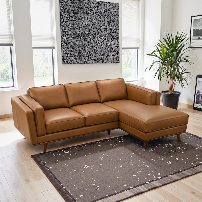 Ferris Living Room Top Leather Corner Sectional Couch in Cognac Tan