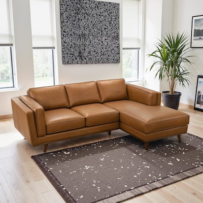 Ferris Living Room Top Leather Corner Sectional Couch in Cognac Tan