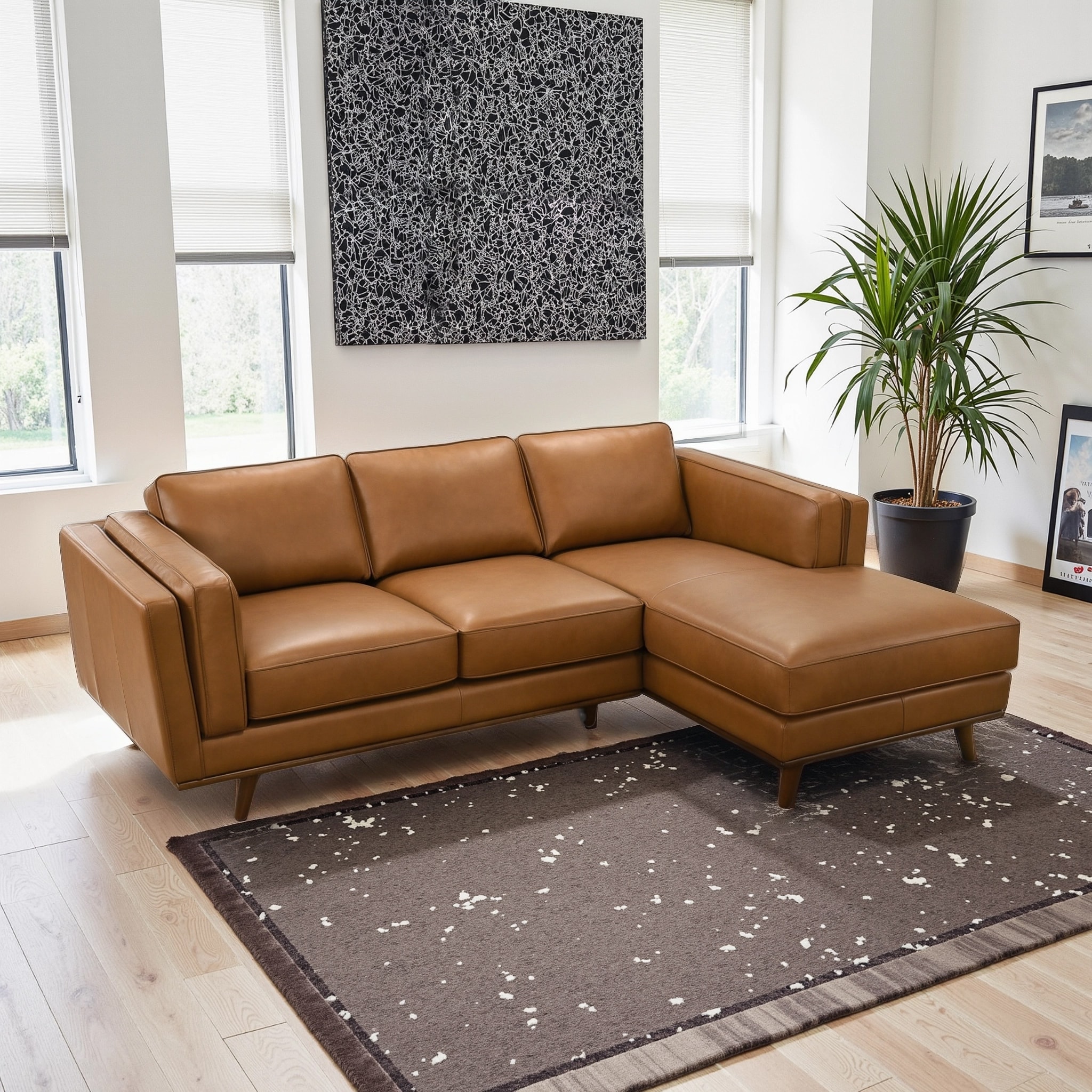 Ferris Living Room Top Leather Corner Sectional Couch in Cognac Tan
