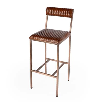 Waco Iron and Leather Cushioned Bar Stool