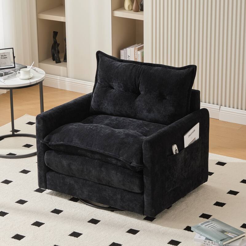 Swivel Barrel Chair - Mid Century Modern Chair, Thick Padded Arm Chair with Solid Metal Base, Comfortable Single Sofa Chair
