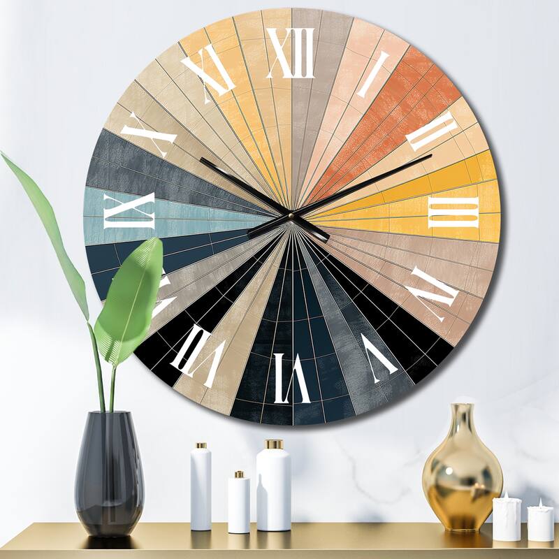 Designart "Mid-Century New Balance Abstract Geometrics III" Modern Midcentury Oversized Wall Clock - 16 In. Wide x 16 In. High