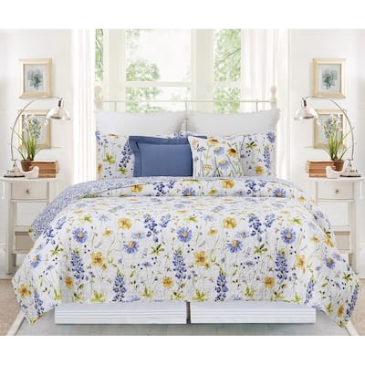 Lovely Blues Floral Cotton Quilt Bedding Set
